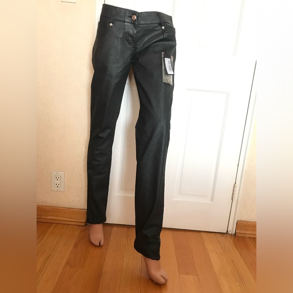 Patrizia Pepe black wax straight leg low rise pants. New with tags. Sz 30.
